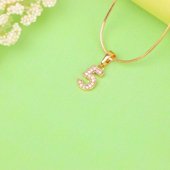 "Rose Gold Number 5 Pendant with Crystals – 18K Gold Plated Charm, XPPT1345 - Picture 4 of 13